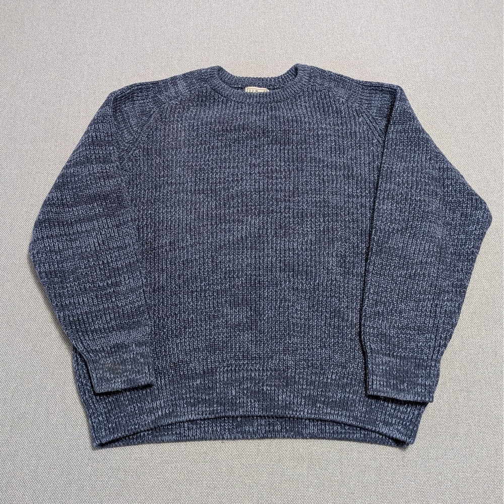 L.L.Bean Men's L-REG Large Regular 100% Cotton Crew Neck Knit Sweater Blue